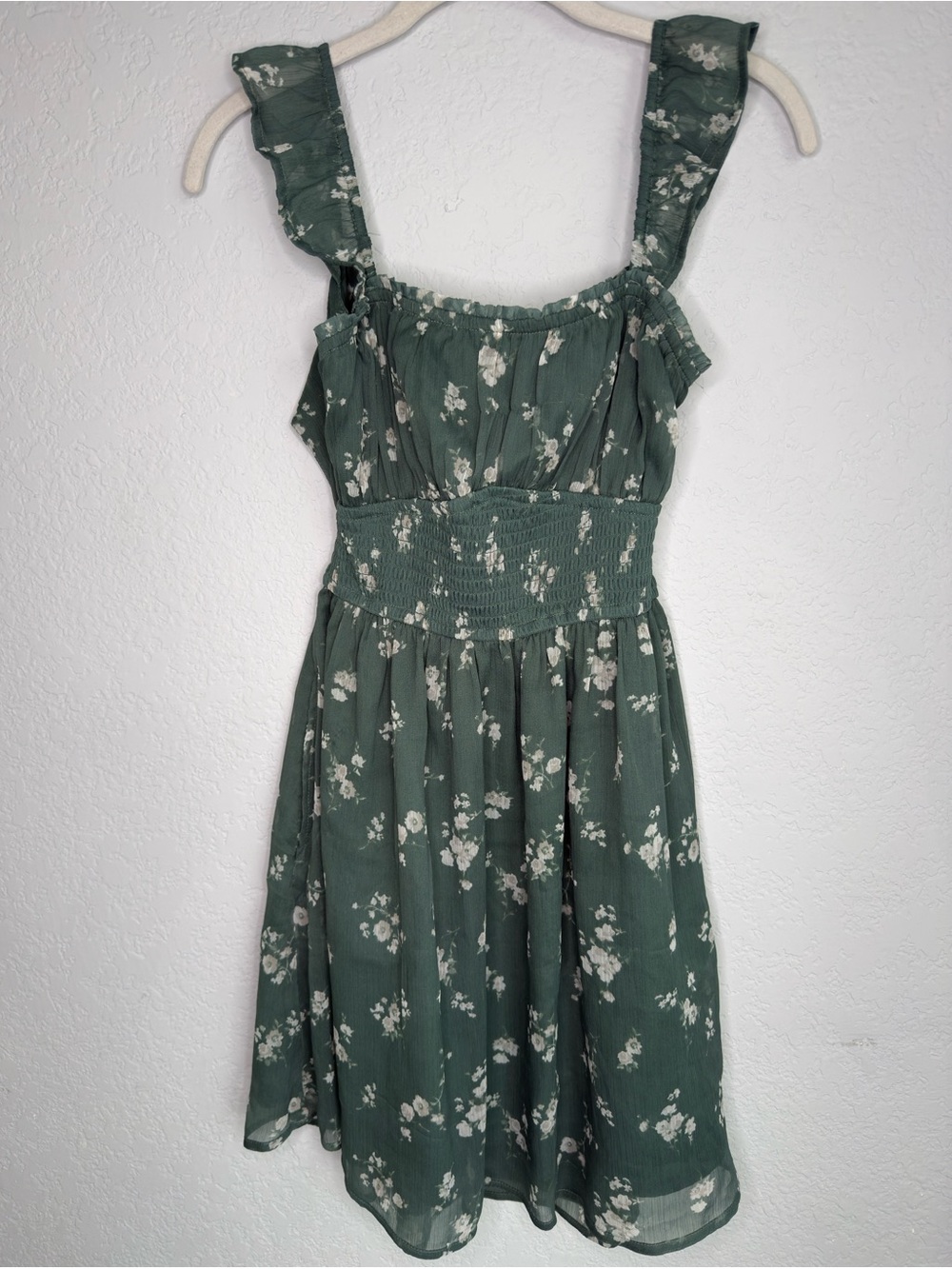 Hollister Green Floral Ruffle Strap Mini Dress Size S